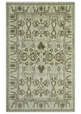 Ivory, Olive and Gray Traditional Hand Knotted Oriental Oushak 5x8 wool Area Rug