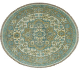 Ivory, Olive and Teal Hand Knotted Traditional Heriz Custom Made wool area rug