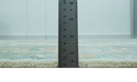Ivory, Olive and Teal Hand Knotted Traditional Heriz Custom Made wool area rug