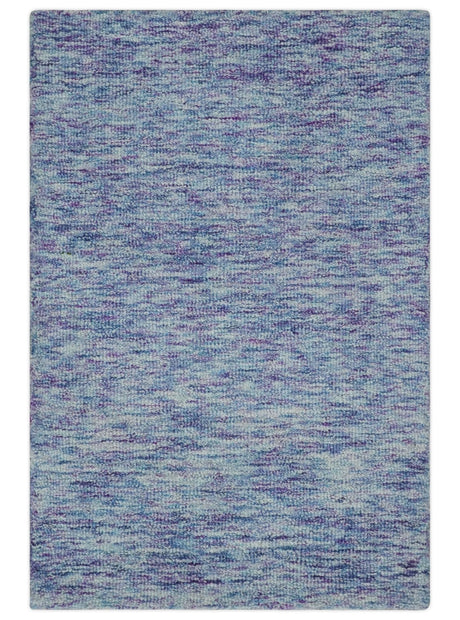 Ivory, Purple and Blue Abstract Solid Hand Tufted Natural Wool Rug