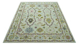 Ivory, Purple and Olive Floral Oushak Hand Tufted Custom Made wool rug
