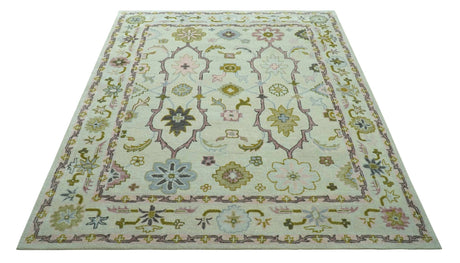 Ivory, Purple and Olive Floral Oushak Hand Tufted Custom Made wool rug