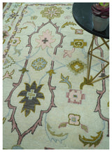 Ivory, Purple and Olive Floral Oushak Hand Tufted Custom Made wool rug