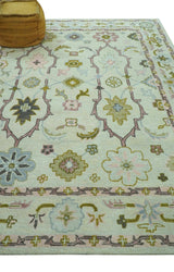 Ivory, Purple and Olive Floral Oushak Hand Tufted Custom Made wool rug