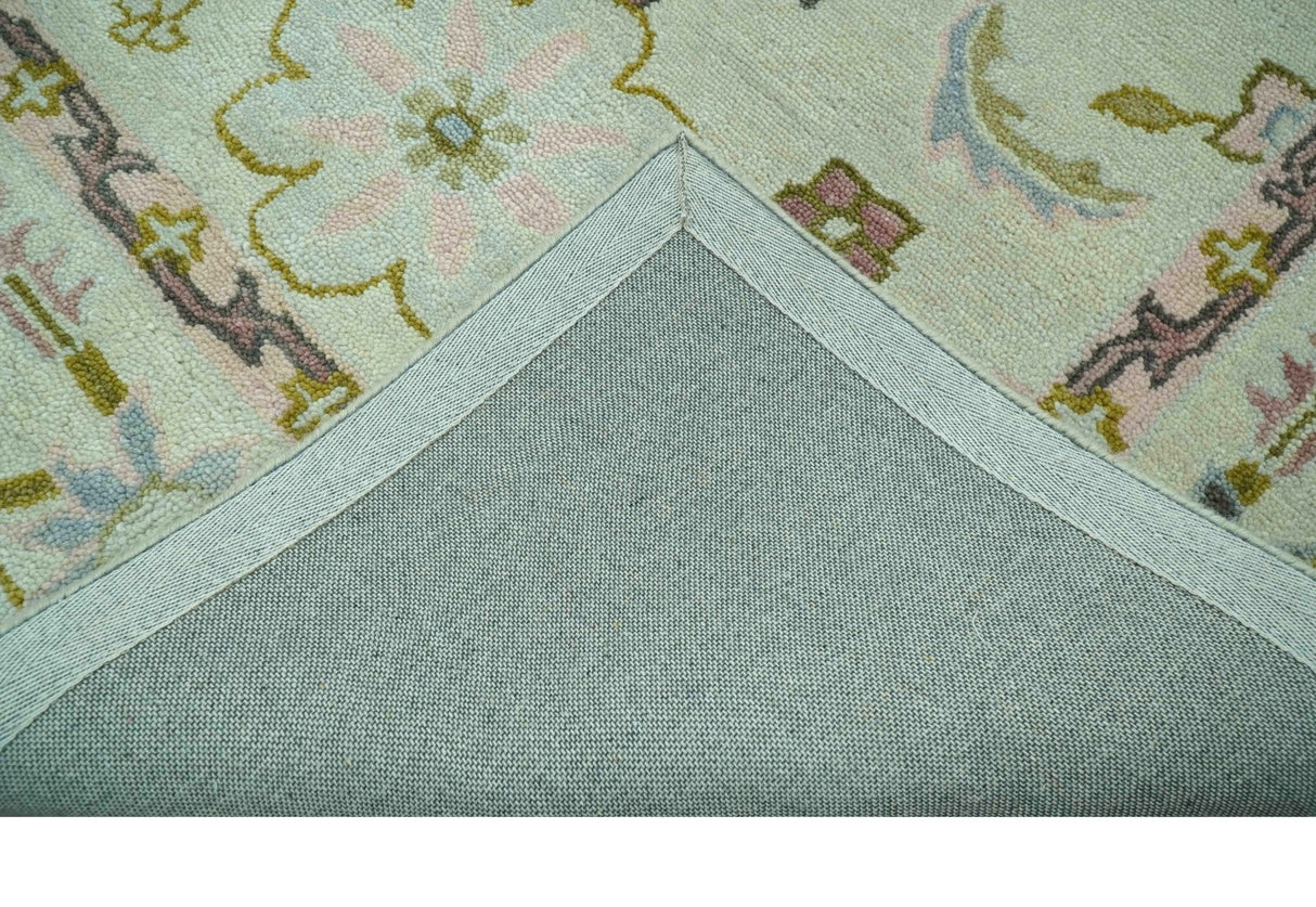 Ivory, Purple and Olive Floral Oushak Hand Tufted Custom Made wool rug