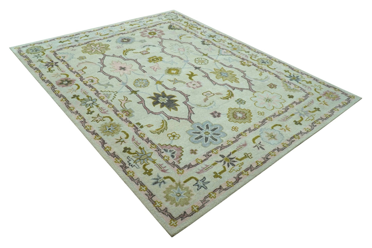 Ivory, Purple and Olive Floral Oushak Hand Tufted Custom Made wool rug