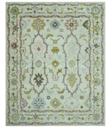 Ivory, Purple and Olive Floral Oushak Hand Tufted Custom Made wool rug