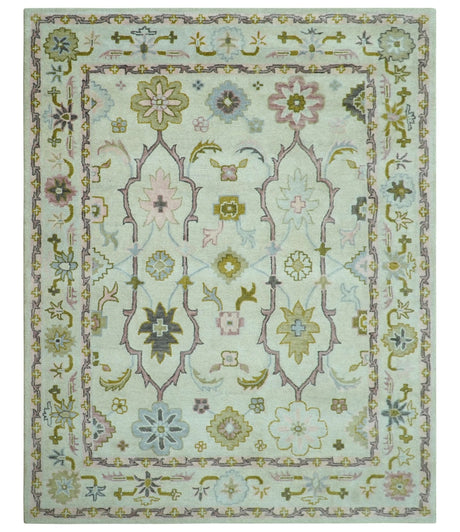 Ivory, Purple and Olive Floral Oushak Hand Tufted Custom Made wool rug