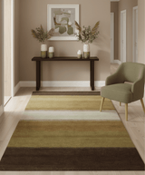 Ivory, Rust, Olive and Brown Modern Geometrical Stripes Hand knotted 5.6x6.6 wool Area Rug