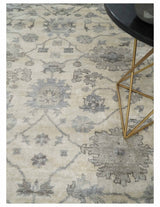 Ivory, Silver and Charcoal 8x10 Hand Knotted All Bamboo Silk Fine Oushak Area Rug