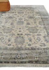 Ivory, Silver and Charcoal 8x10 Hand Knotted All Bamboo Silk Fine Oushak Area Rug