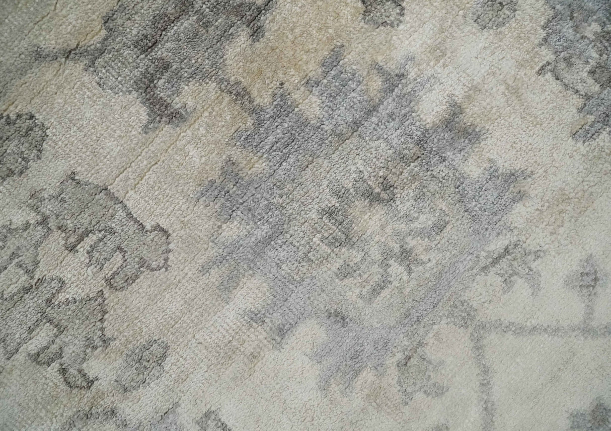 Ivory, Silver and Charcoal 8x10 Hand Knotted All Bamboo Silk Fine Oushak Area Rug