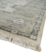 Ivory, Silver and Charcoal 8x10 Hand Knotted All Bamboo Silk Fine Oushak Area Rug