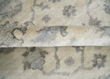 Ivory, Silver and Charcoal 8x10 Hand Knotted All Bamboo Silk Fine Oushak Area Rug