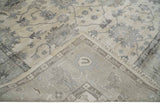 Ivory, Silver and Charcoal 8x10 Hand Knotted All Bamboo Silk Fine Oushak Area Rug