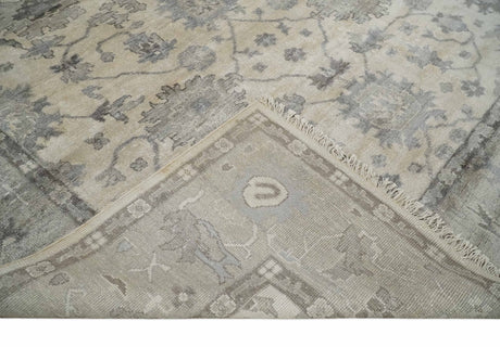 Ivory, Silver and Charcoal 8x10 Hand Knotted All Bamboo Silk Fine Oushak Area Rug