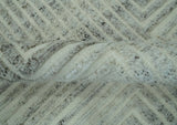 Ivory, Silver and Charcoal Modern Geometrical Puzzle Design hand knotted Custom Made wool Area Rug