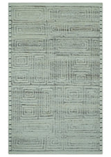 Ivory, Silver and Charcoal Modern Geometrical Puzzle Design hand knotted Custom Made wool Area Rug