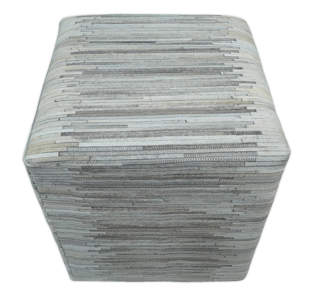 Ivory, Silver and Gray Square Leather Pouf Ottoman, Footstool, Side table, Seat , Foot Rest | TRD102-Pouf-Parc Decor