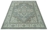 Ivory, Silver and Olive Traditional Heriz Medallion Hand Knotted Multi Size wool Area Rug