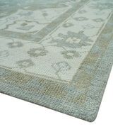 Ivory, Silver and Olive Traditional Heriz Medallion Hand Knotted Multi Size wool Area Rug