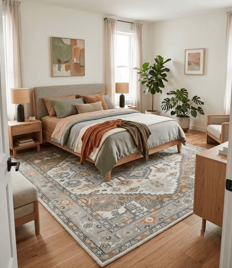 Ivory, Silver, Peach and Olive Traditional Heriz Hand Knotted Multi Size wool Area Rug