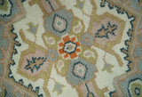 Ivory, Silver, Peach and Olive Traditional Heriz Hand Knotted Multi Size wool Area Rug