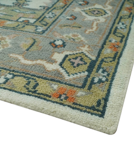 Ivory, Silver, Peach and Olive Traditional Heriz Hand Knotted Multi Size wool Area Rug