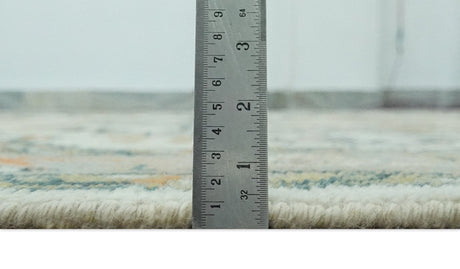Ivory, Silver, Peach and Olive Traditional Heriz Hand Knotted Multi Size wool Area Rug
