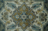 Ivory, Teal, and silver Hand Knotted Traditional Medallion Multi size wool Area Rug