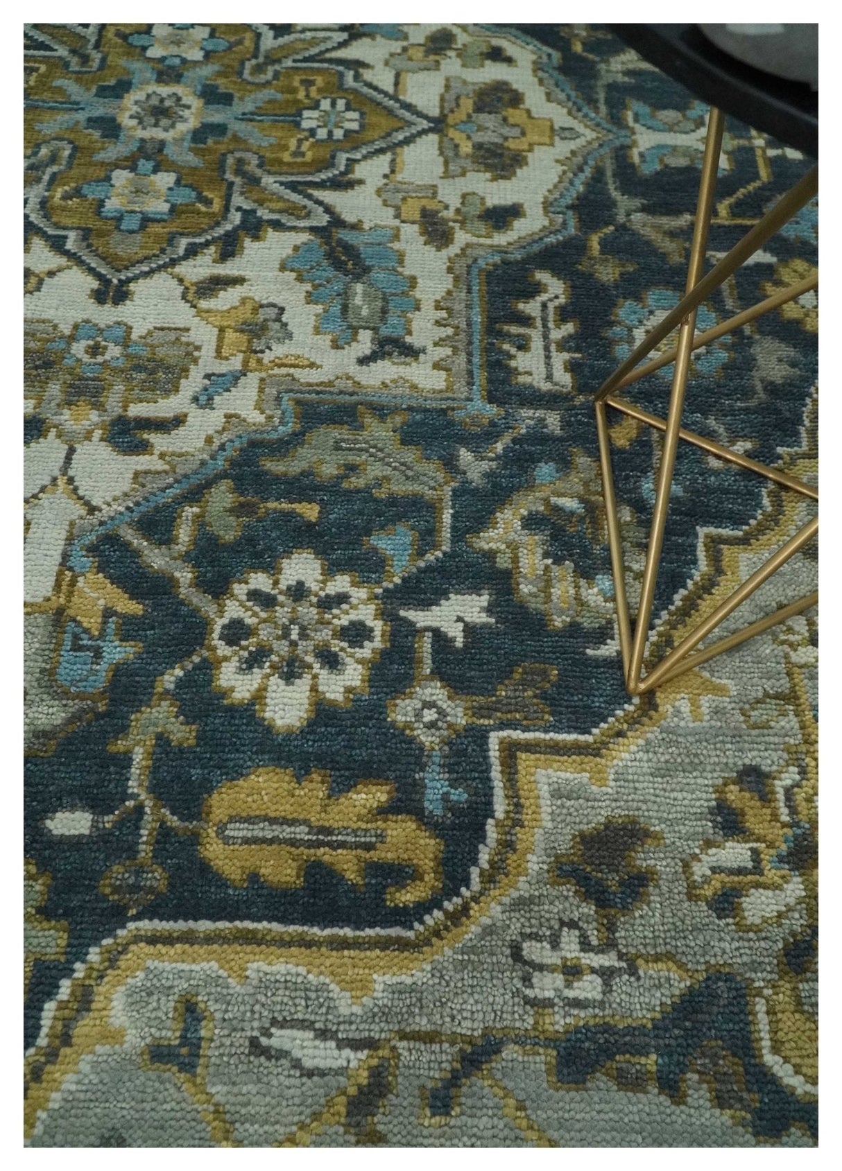 Ivory, Teal, and silver Hand Knotted Traditional Medallion Multi size wool Area Rug