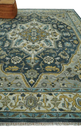 Ivory, Teal, and silver Hand Knotted Traditional Medallion Multi size wool Area Rug