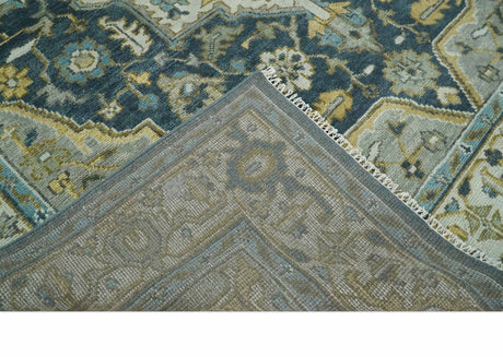 Ivory, Teal, and silver Hand Knotted Traditional Medallion Multi size wool Area Rug