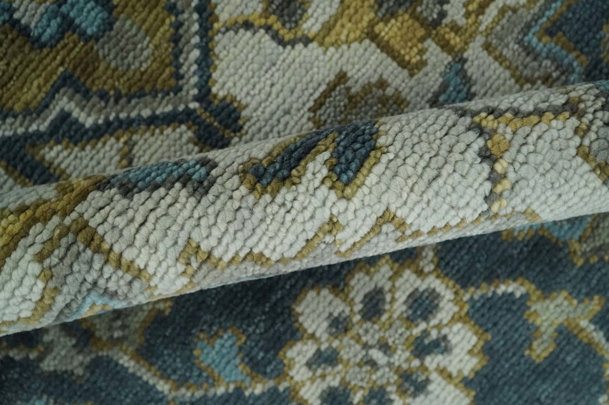 Ivory, Teal, and silver Hand Knotted Traditional Medallion Multi size wool Area Rug