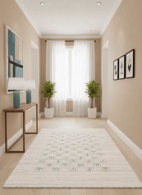 Ivory Tribal Design Hand Loomed Wool Area Rug