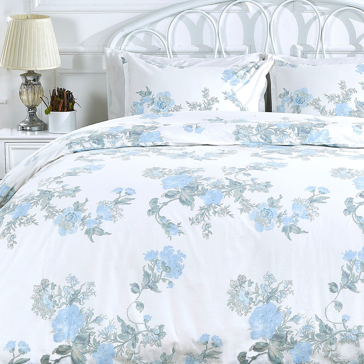 Jardin De Rose Printed Cotton Percale Duvet Set-Duvets-Parc Decor