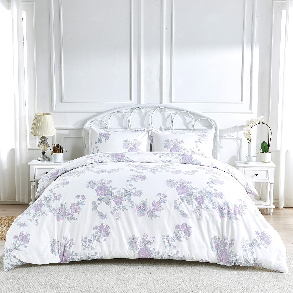 Jardin De Rose Printed Cotton Percale Duvet Set-Duvets-Parc Decor