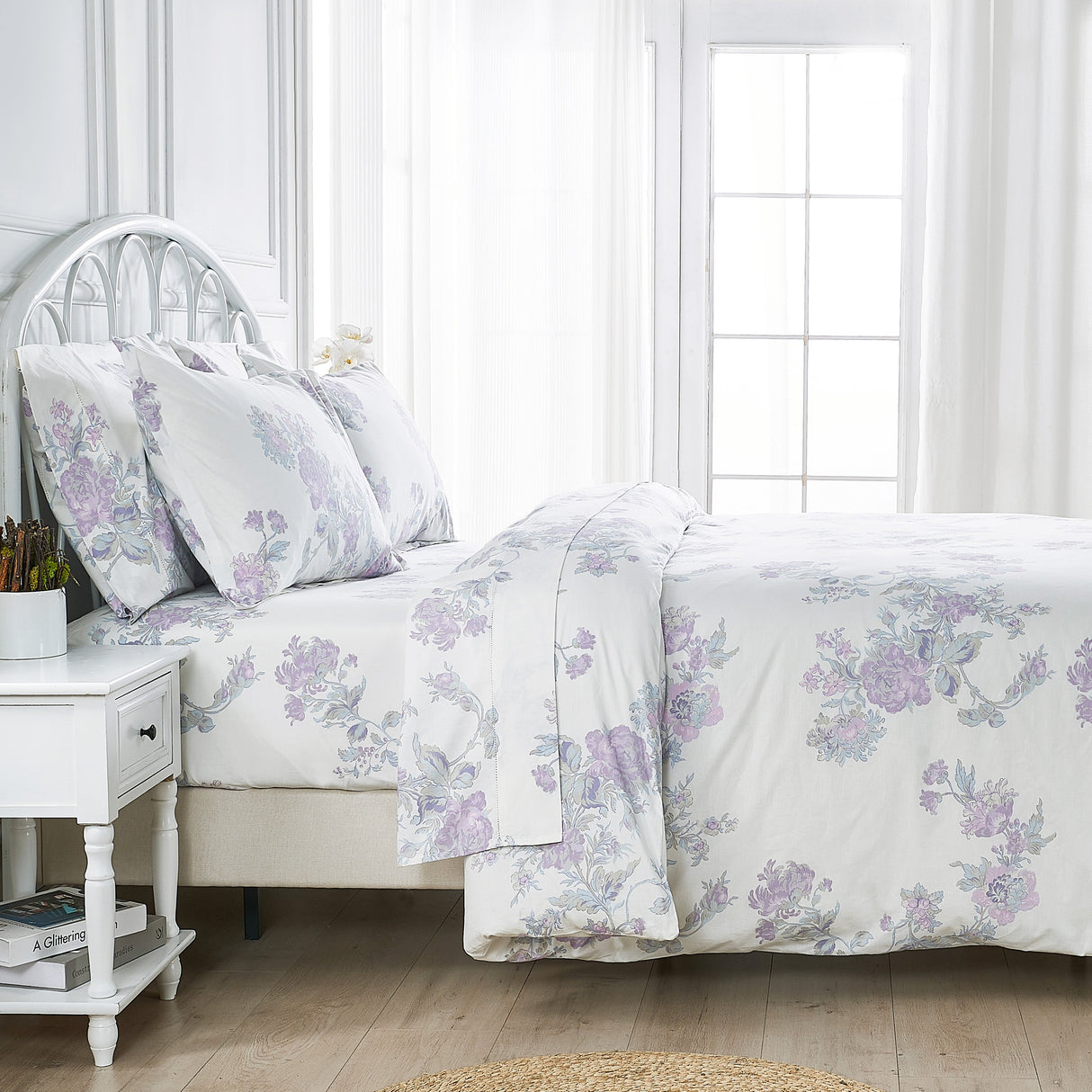 Jardin De Rose Printed Cotton Percale Duvet Set-Duvets-Parc Decor