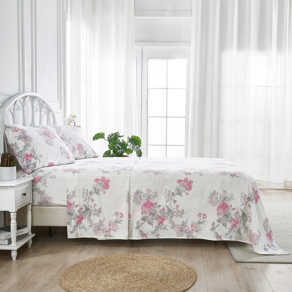 Jardin De Rose Printed Cotton Percale Sheet Set-Bed Sheets-Parc Decor