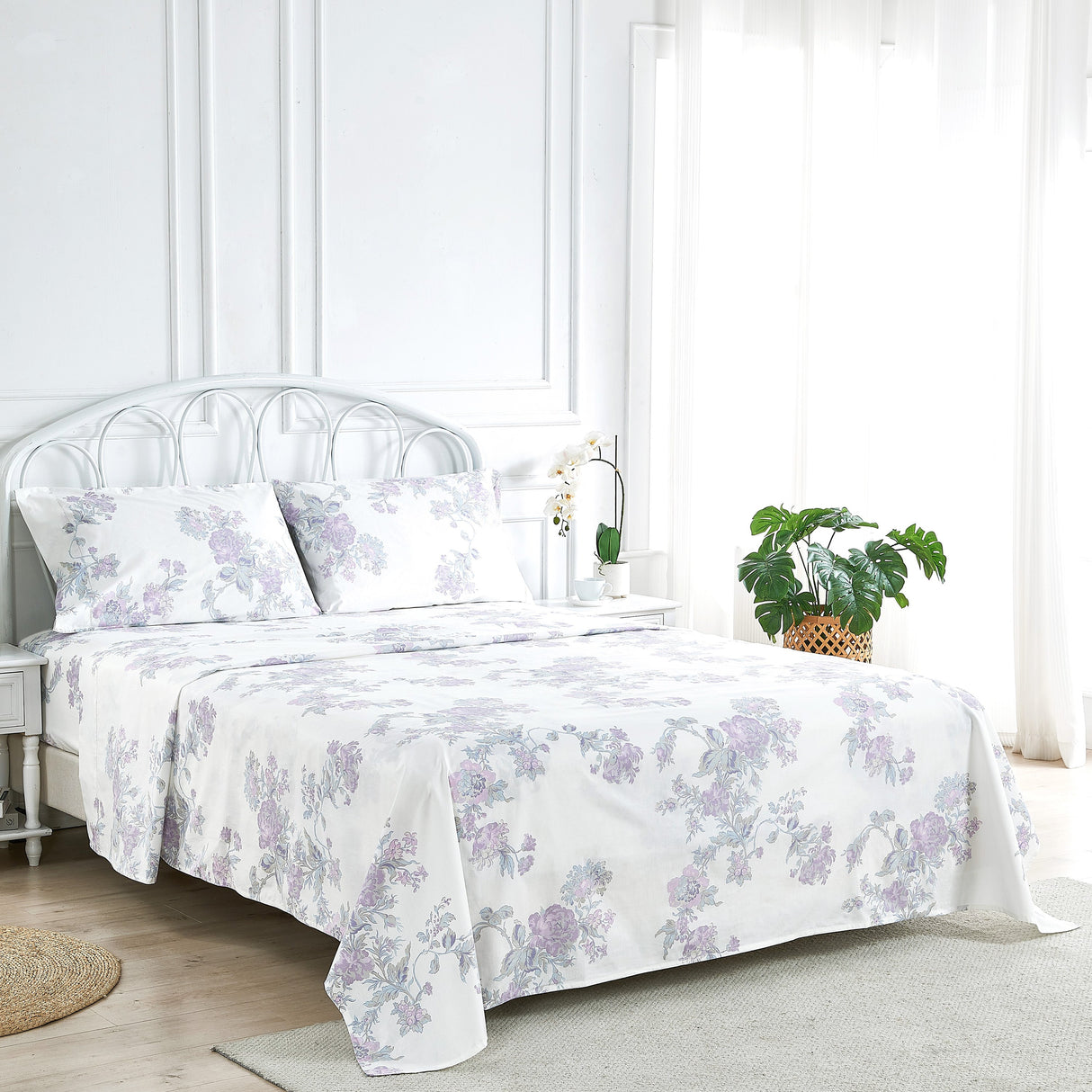 Jardin De Rose Printed Cotton Percale Sheet Set-Bed Sheets-Parc Decor