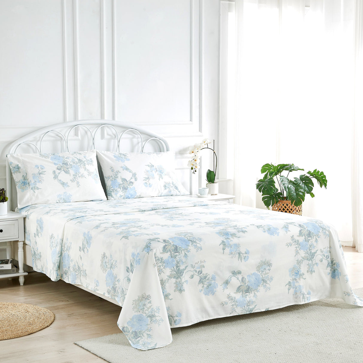 Jardin De Rose Printed Cotton Percale Sheet Set-Bed Sheets-Parc Decor