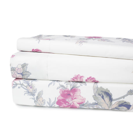 Jardin De Rose Printed Cotton Percale Sheet Set-Bed Sheets-Parc Decor