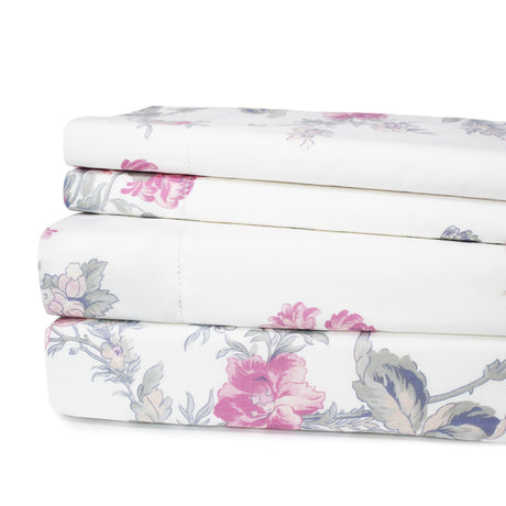 Jardin De Rose Printed Cotton Percale Sheet Set-Bed Sheets-Parc Decor