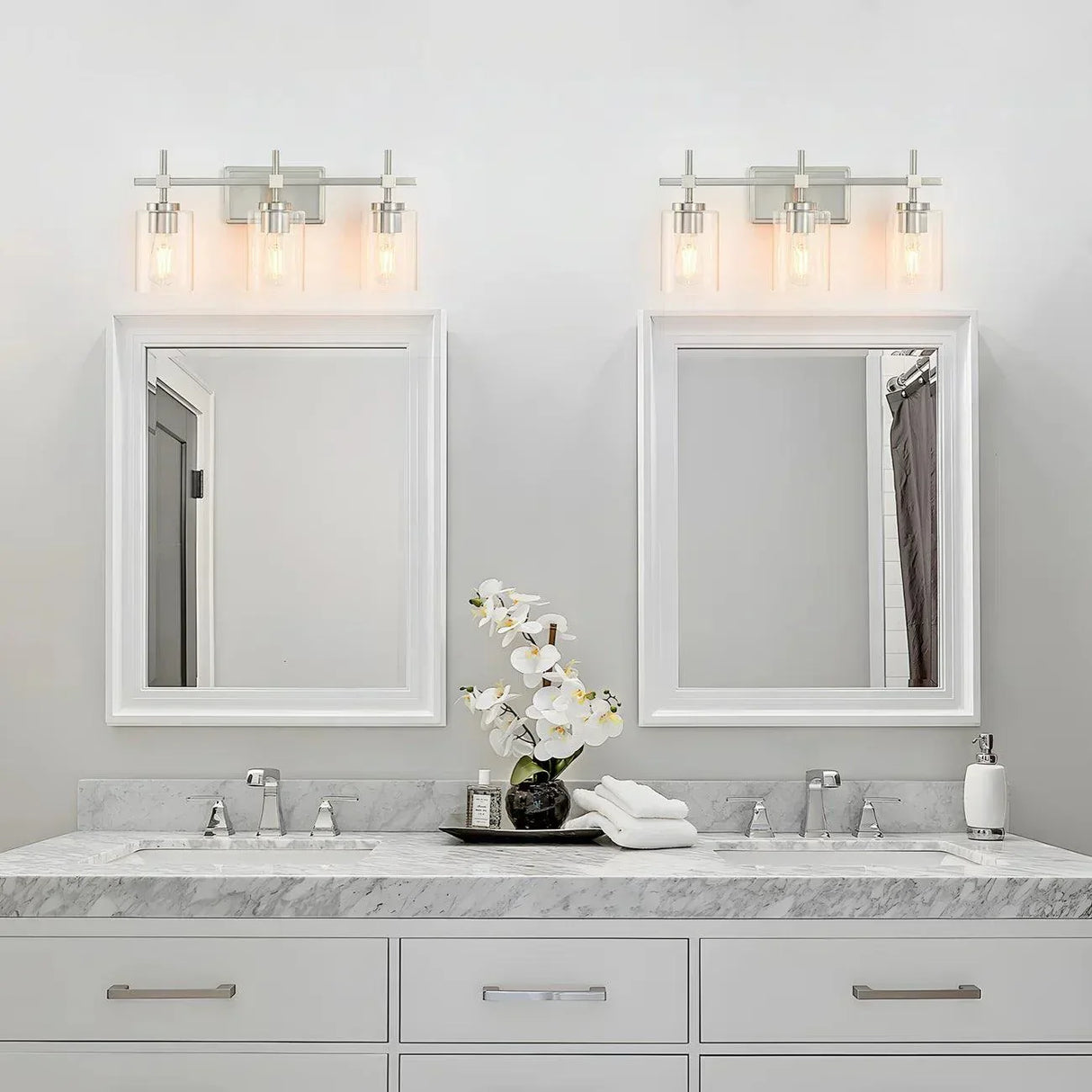 Jasper 3-Light Modern Clear Glass Bathroom Vanity Light, Black & Nickel