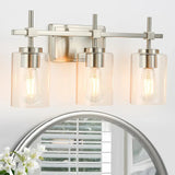 Jasper 3-Light Modern Clear Glass Bathroom Vanity Light, Black & Nickel