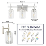 Jasper 3-Light Modern Clear Glass Bathroom Vanity Light, Black & Nickel