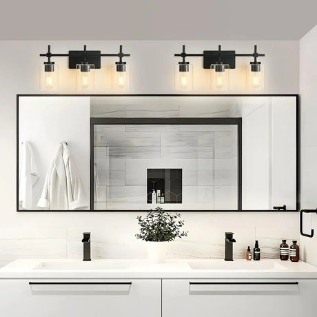 Jasper 3-Light Modern Clear Glass Bathroom Vanity Light, Black & Nickel