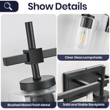 Jasper 3-Light Modern Clear Glass Bathroom Vanity Light, Black & Nickel