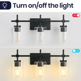 Jasper 3-Light Modern Clear Glass Bathroom Vanity Light, Black & Nickel