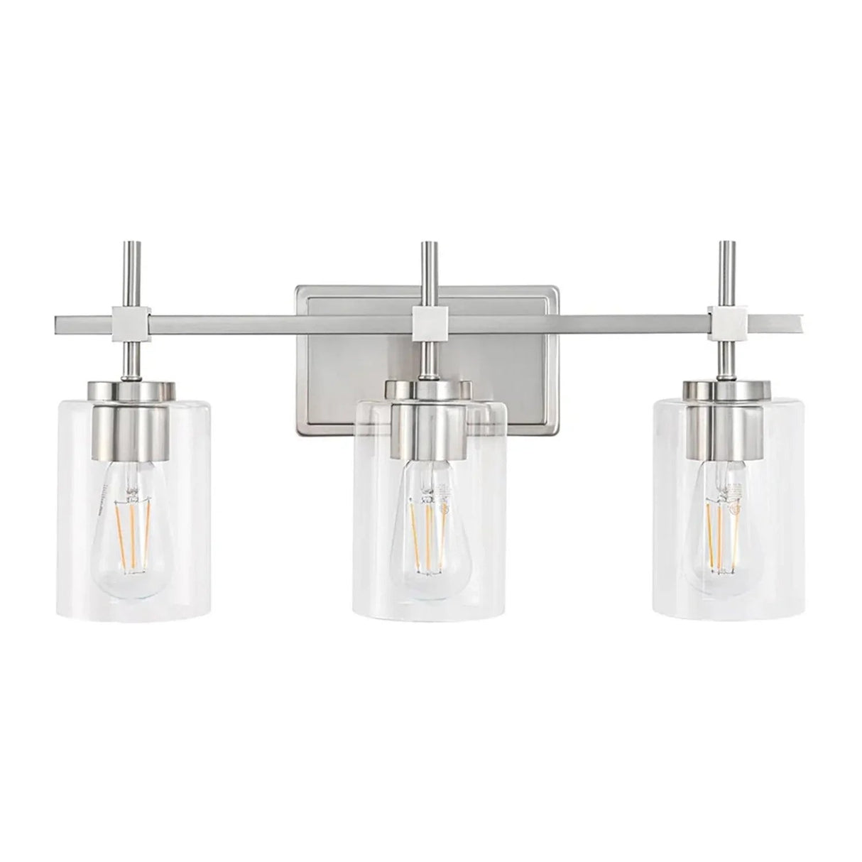 Jasper 3-Light Modern Clear Glass Bathroom Vanity Light, Black & Nickel